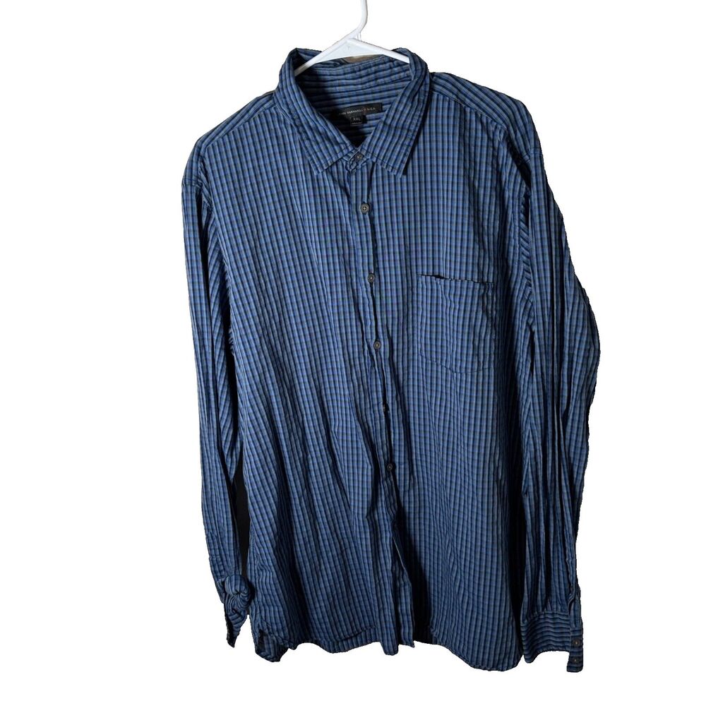 John Varvatos Shirt Men's XXL Blue Printed Long Sleeve Button Down Collared